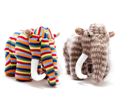 Knitted Woolly Mammoth Plush Toy in Bright Stripes