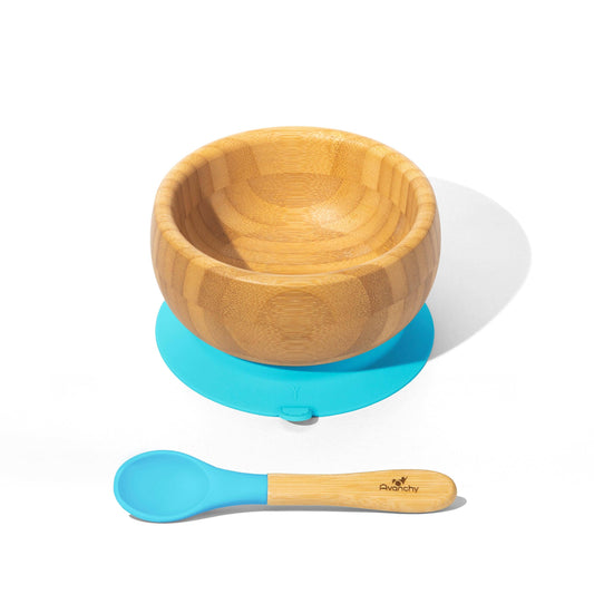 Baby Bowl + Spoon | Bamboo & Silicone: Blue