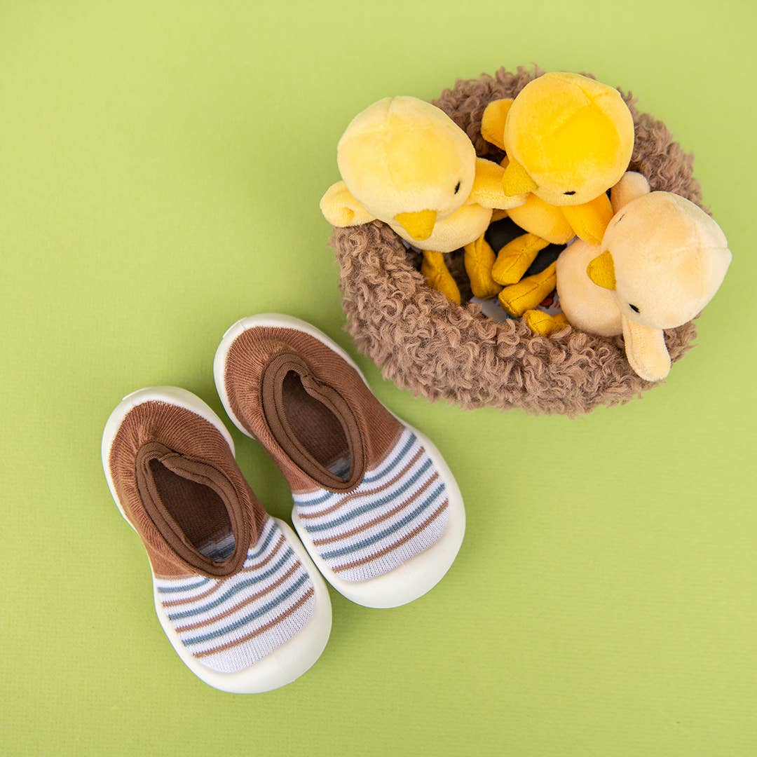 Komuello first walker baby sock shoes-Flat-Brown Stripe