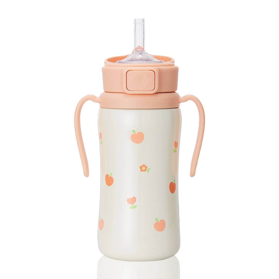 Grosmimi Stainless Steel Straw Cup with Flip Top - 10oz (300ml): Flower_Coral