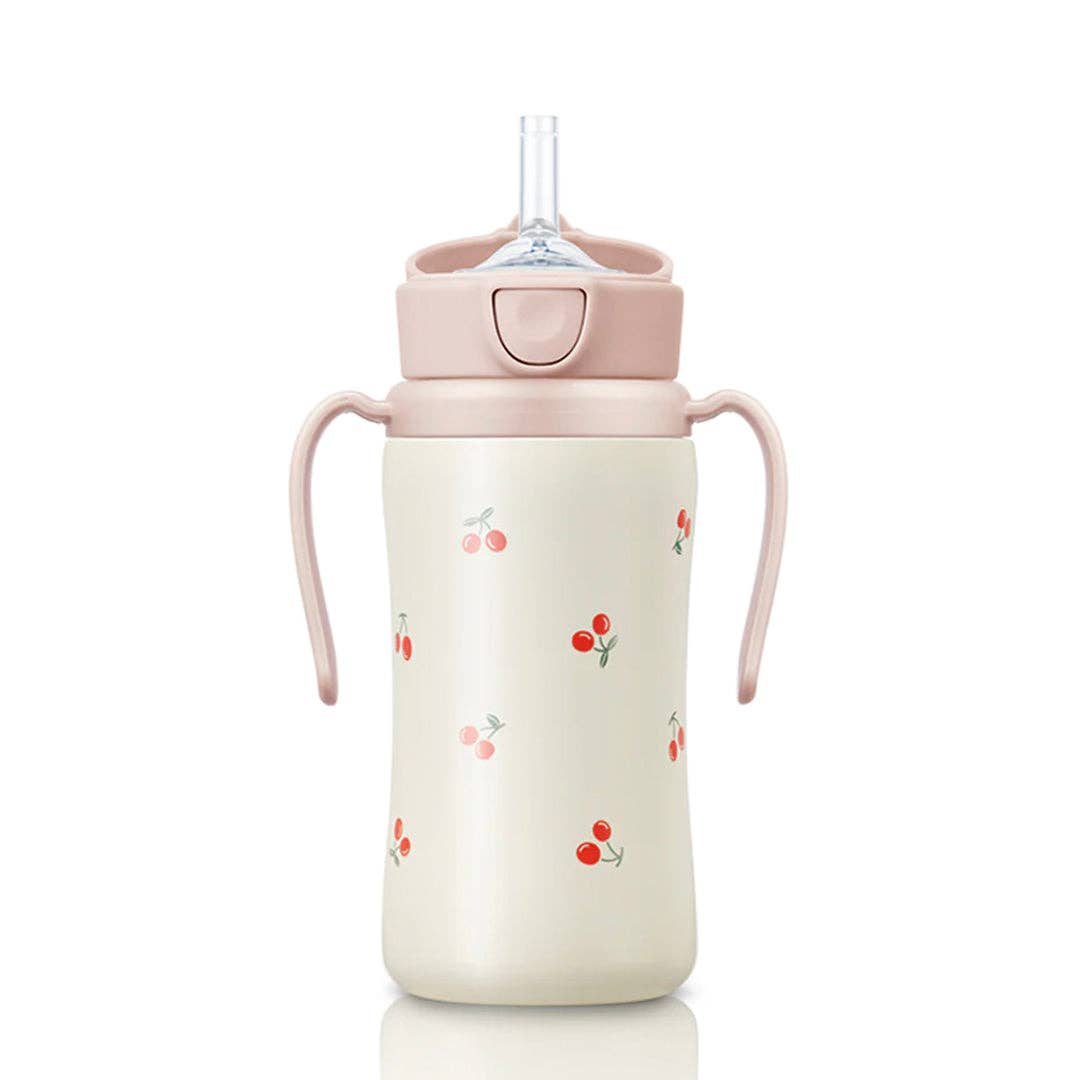 Grosmimi Stainless Steel Straw Cup with Flip Top - 10oz (300ml): Cherry_Peach