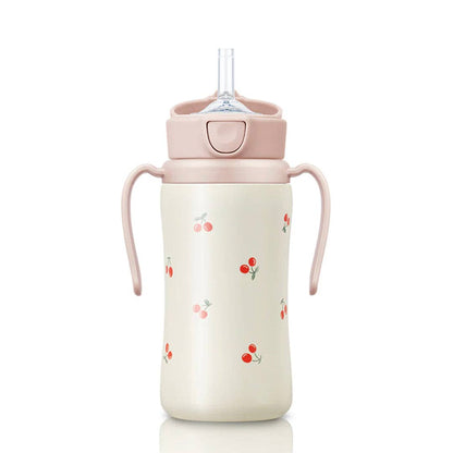 Grosmimi Stainless Steel Straw Cup with Flip Top - 10oz (300ml): Cherry_Peach