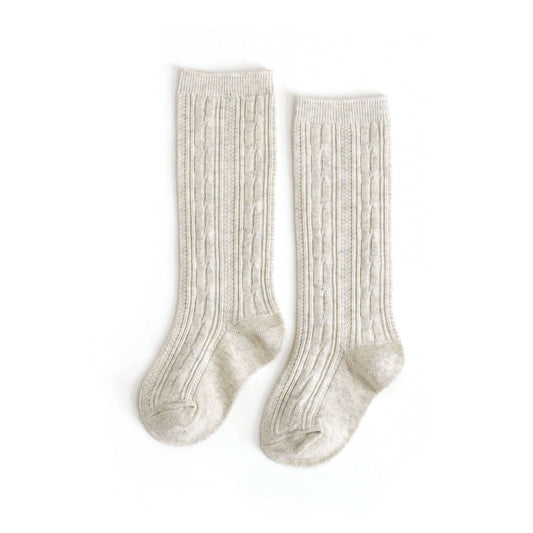 Little Stocking Co. Heathered Ivory Cable Knit Knee High Socks