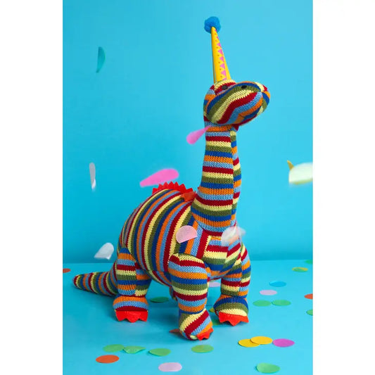 Knitted Stripe Diplodocus Dinosaur Plush Toy