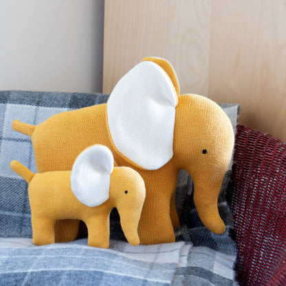 Small Knitted Organic Cotton Mustard Elephant Plush Toy