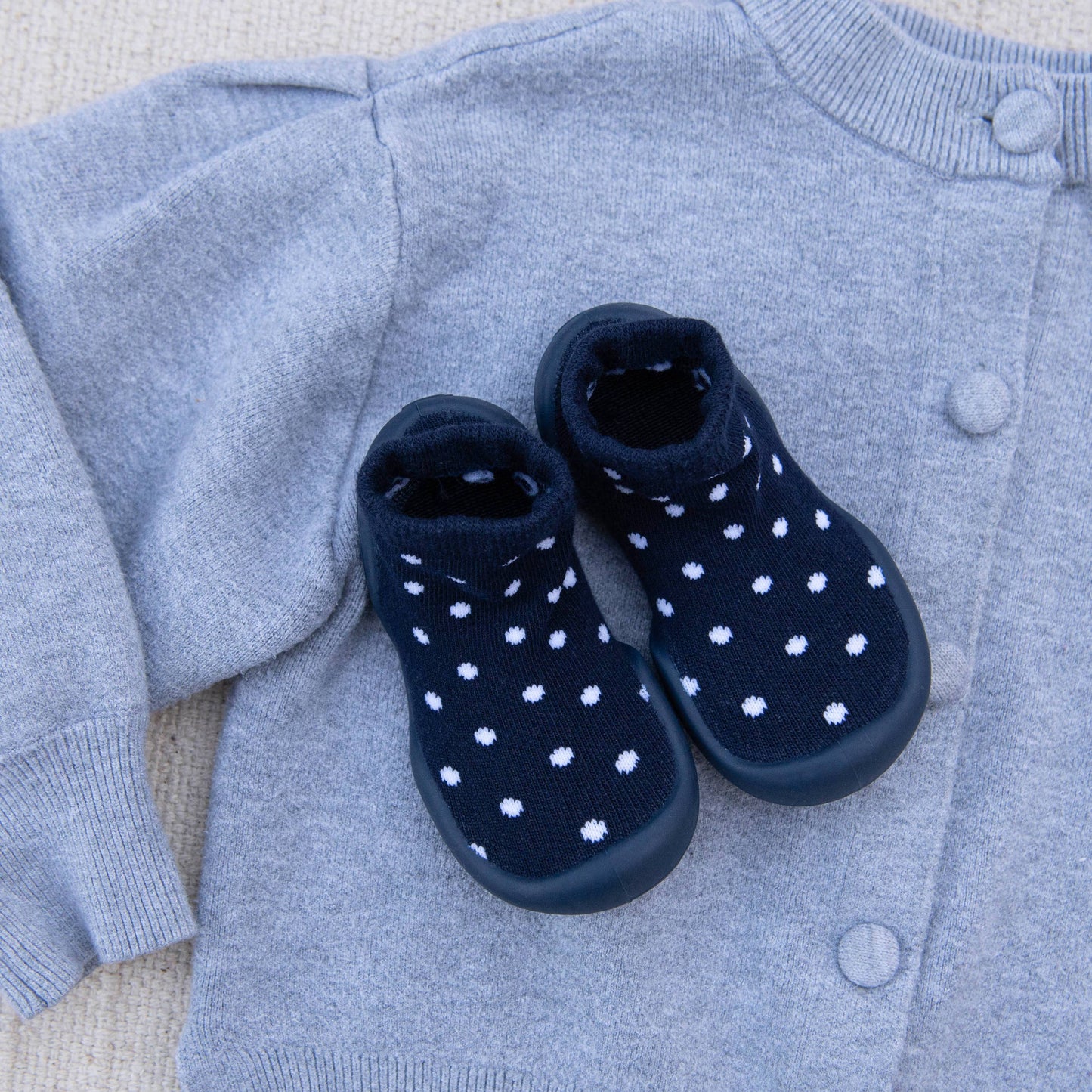 Komuello first walker baby sock shoes - Dotty - Navy