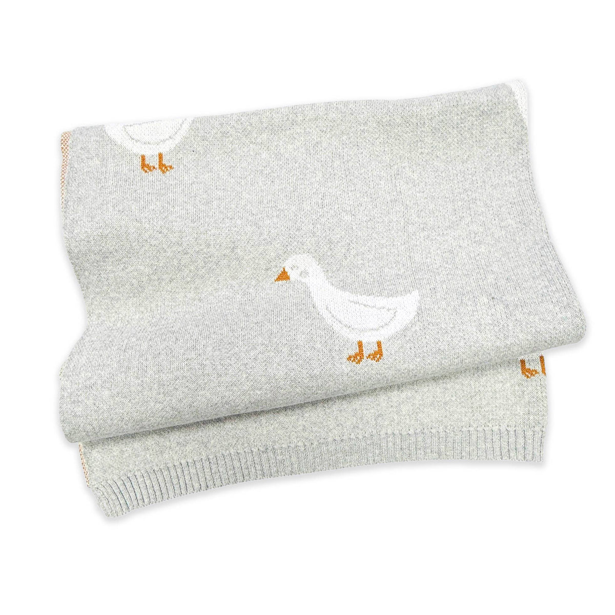 Duck Waddle - Organic Jacquard Knit Baby Blankets: Vanilla Grey