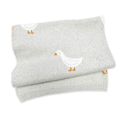 Duck Waddle - Organic Jacquard Knit Baby Blankets: Vanilla Grey