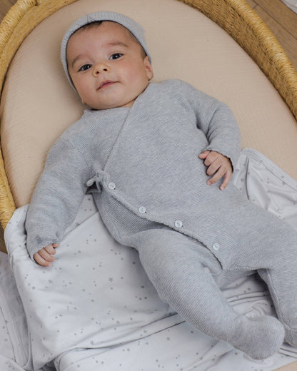 Quincy Mae Wrap Knit Footie || Heathered Dusty Blue