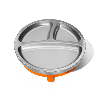 Baby Round Divided Plate | Stainless Steel & Silicone: Pink