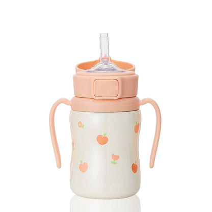 Grosmimi Stainless Steel Straw Cup with Flip Top - 6oz (200ml): Flower_Coral