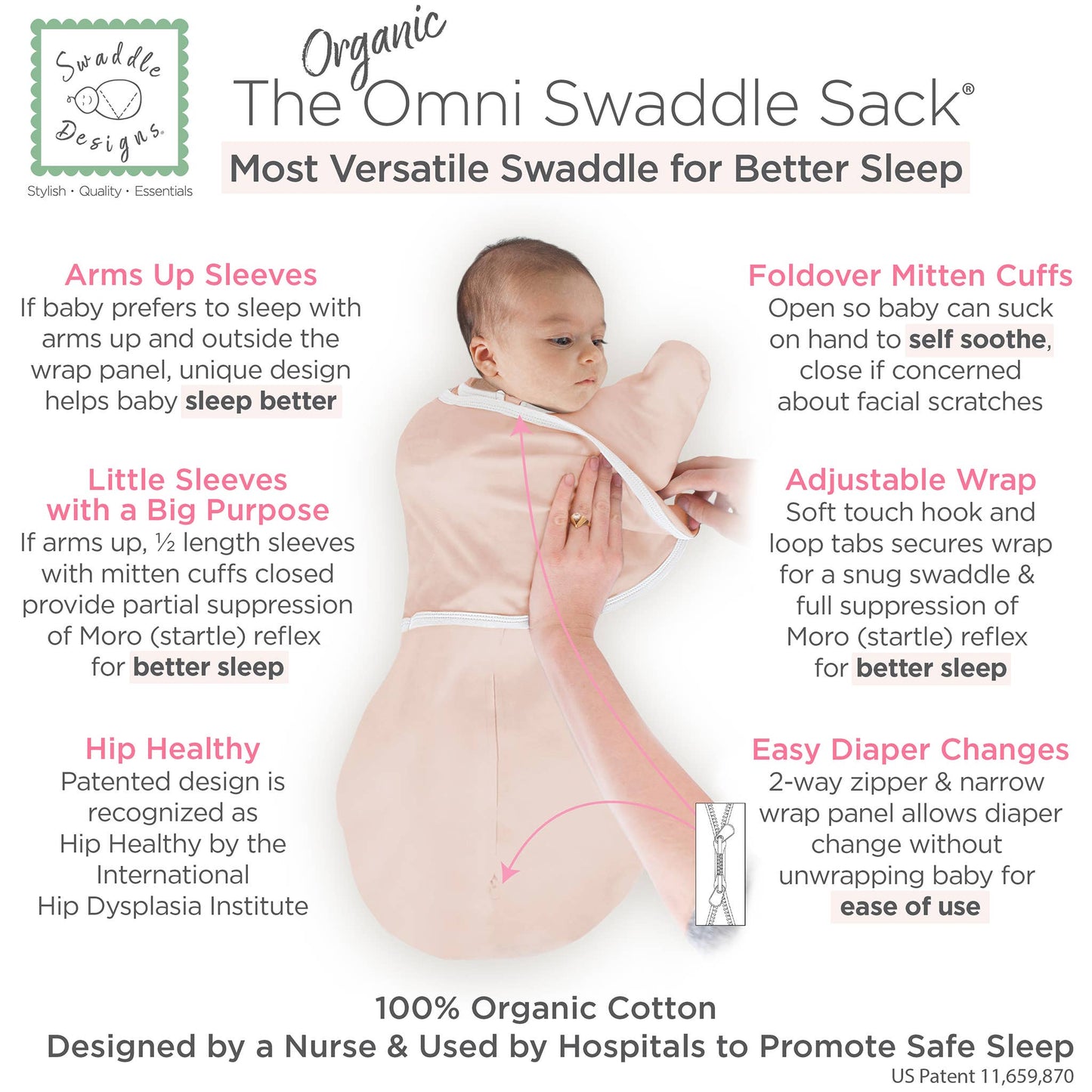 Organic Omni Swaddle Sack, Soft Pink