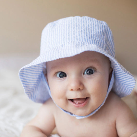 Light Blue Stripe UPF 25+ Seersucker Bucket Hat