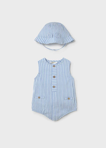 Newborn Boy Printed Romper with Hat Set