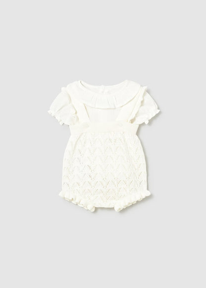 Newborn Girl Knit Dungaree and Blouse Set 1637