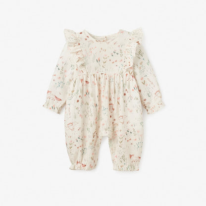 OWL PRINT FLUTTER ORGANIC MUSLIN BABY JUMPSUIT