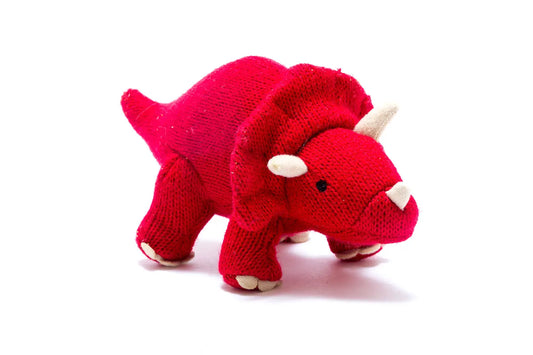 Knitted Red Triceratops Dinosaur Baby Rattle