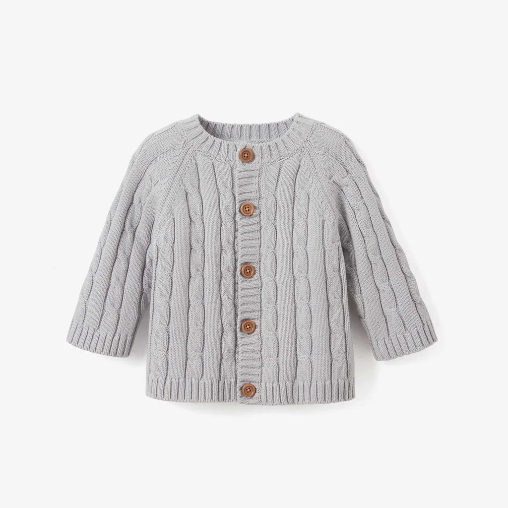 Gray Cotton Cable Knit Baby Sweater