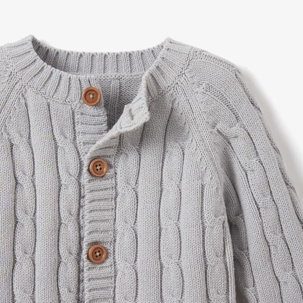 Gray Cotton Cable Knit Baby Sweater