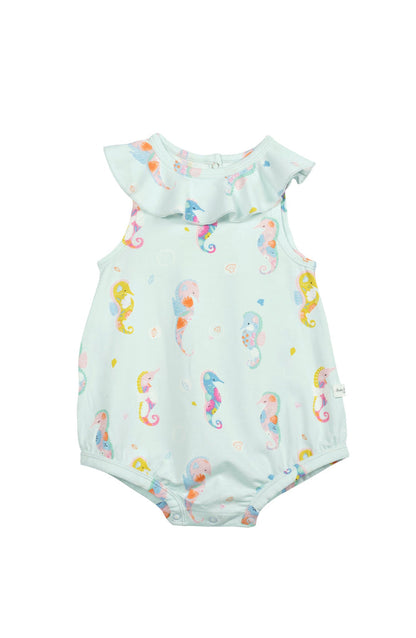 Girl's Ruffle Bubble Suit - Painterly Seahorse