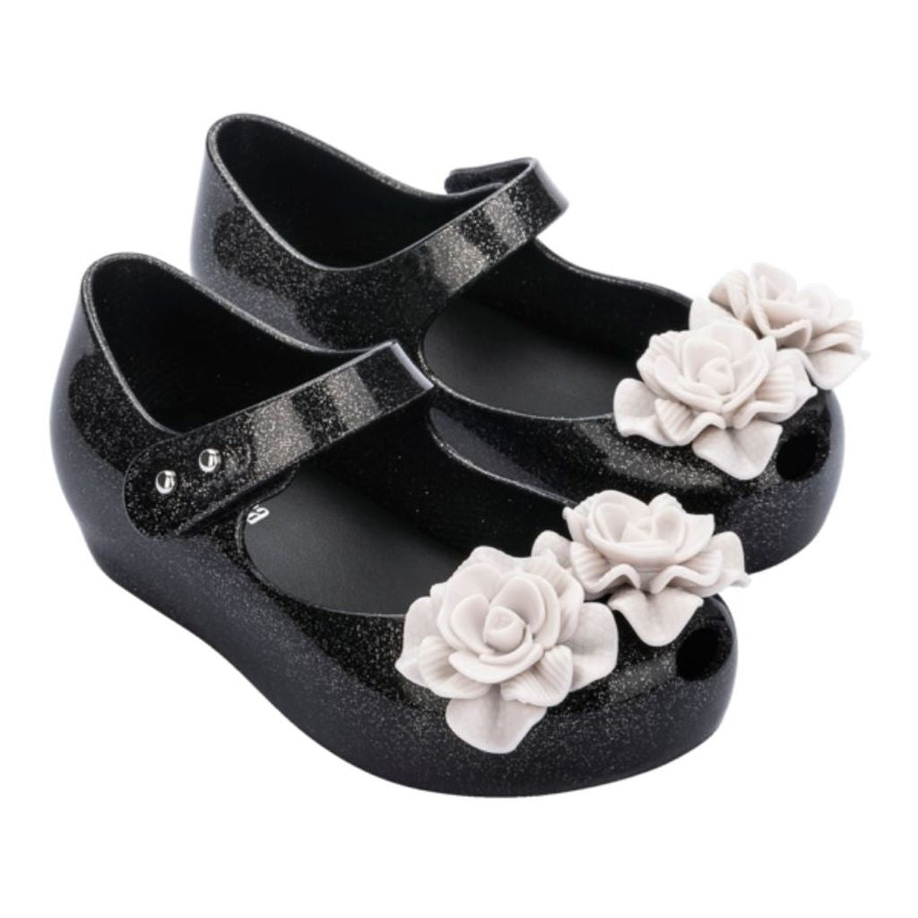 Mini Melissa Black & White Flower Jelly Shoes
