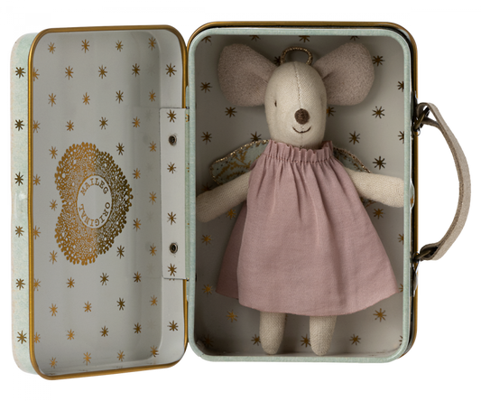 Angel mouse in suitcase