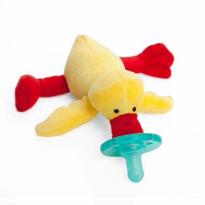WubbaNub Yellow Duck is chirpy and cheerful, but also as mellow as he is yellow. He will bring a gurgling smile to your baby’s face. His little wings are the perfect size for little hands to hold onto. The unique style of the WubbaNub pacifier allows it to remain close and easily positioned by the baby.